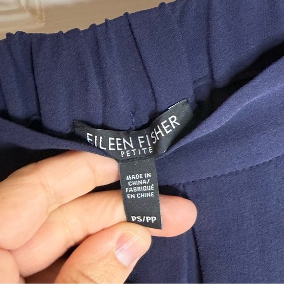 Eileen Fisher Pull On 100% Silk Navy Blue Pants Elastic Waist Straight Leg PS - Picture 3 of 7